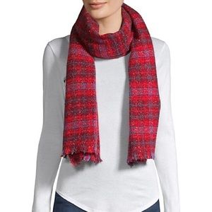 $290 Ferrari Wool Red Sparkle Plaid Scarf